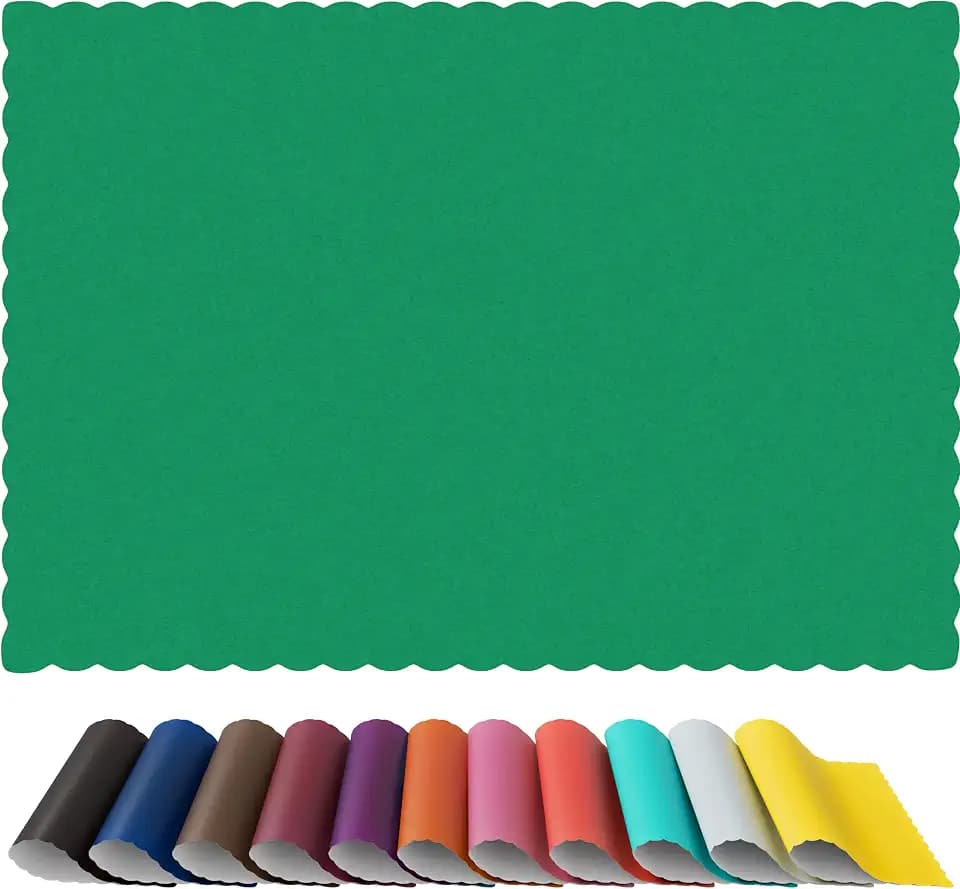 Disposable Paper Placemats, Scalloped Edge Table Mats, Green, Pack of 100