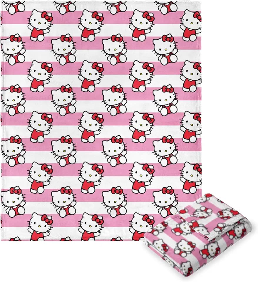 Northwest Hello Kitty Silk Touch Throw Blanket, Soft, 50 x 70 Inches, Bow and Stripes Design
