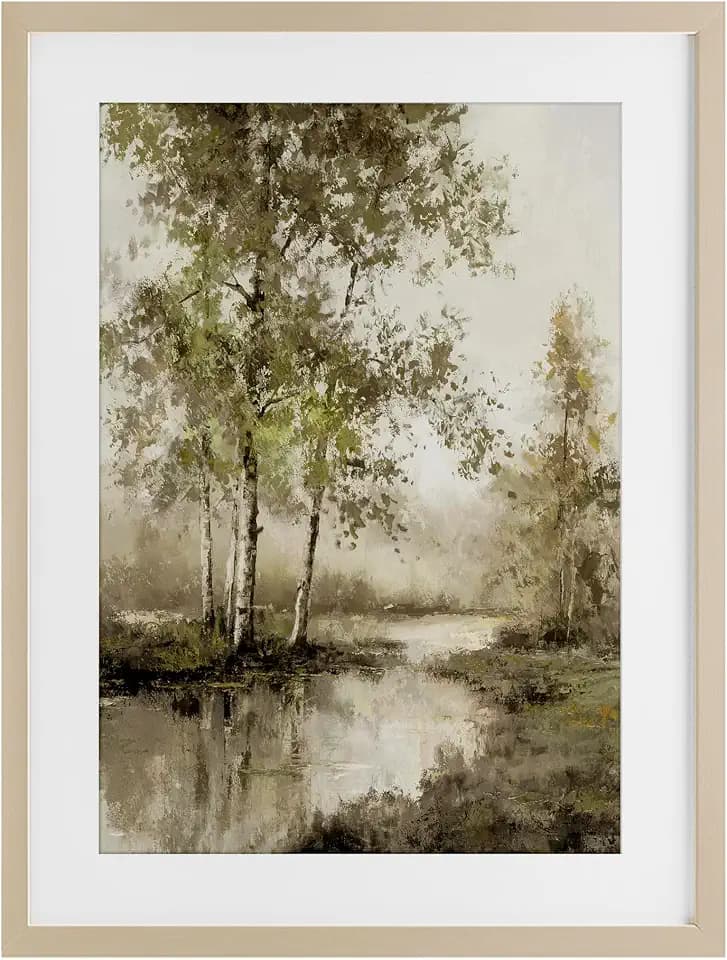 Spring River Forest Landscape, 17 x 23 Inch Framed Print Under Glass