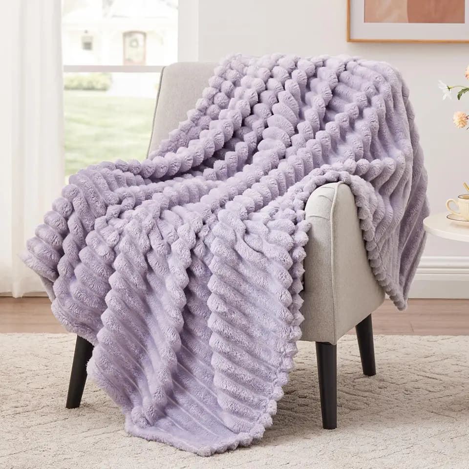 EXQ Home Stripe Twin Size Throw Blanket Light Purple for Couch Gentle Soft