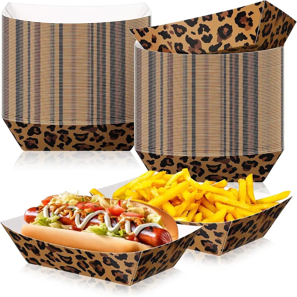 Yinkin 100 Pcs 2lb Leopard Print Paper Food Trays Animal Party Decorations