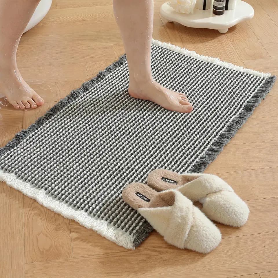 Waffle Bath Mat for Bath, Quick Dry, 24" x 36", Dark Grey & White
