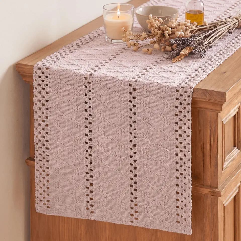 Artoid Mode Pink Woven Farmhouse Hollow Table Runner 12x108 Inch