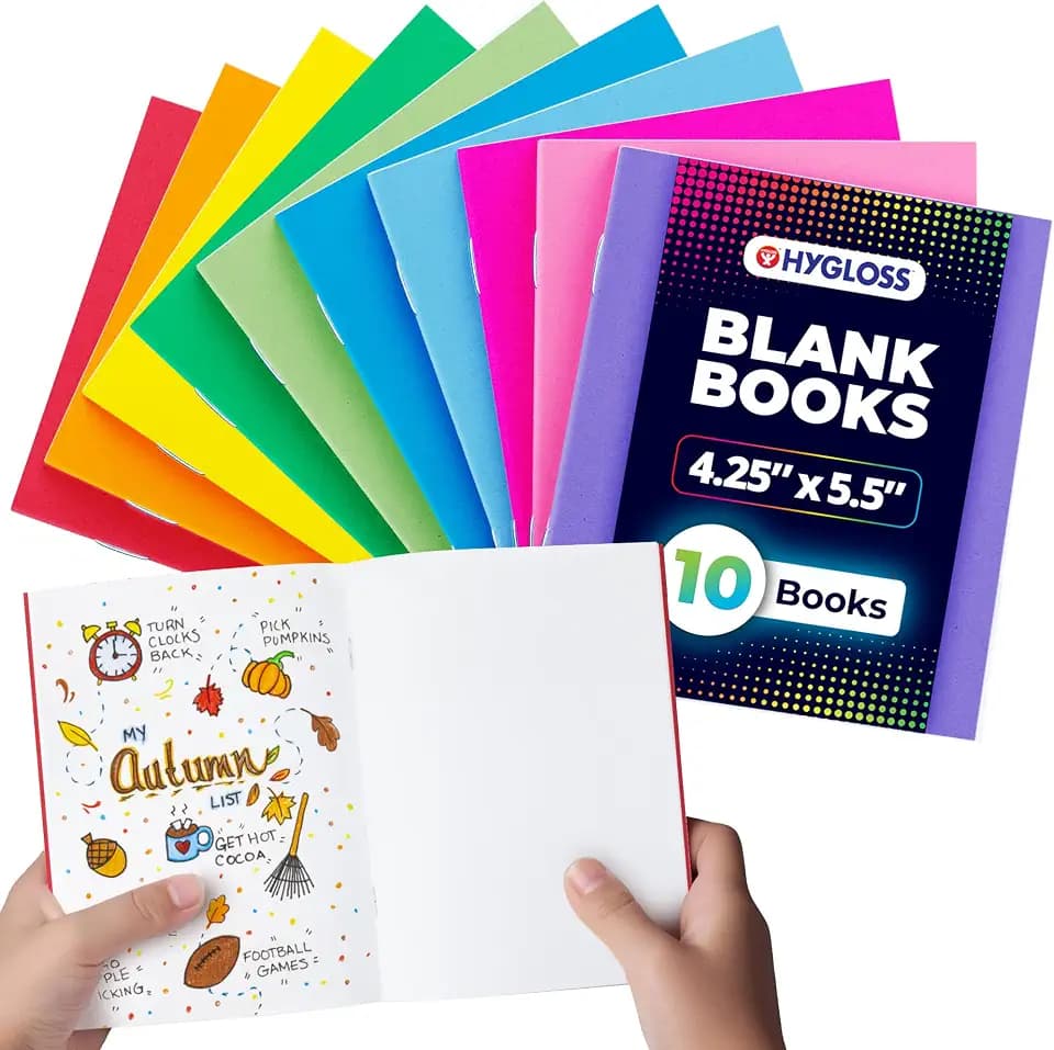 Hygloss Blank Books Bulk 10 Pack 4.25 x 5.5 Assorted Colors for Kids
