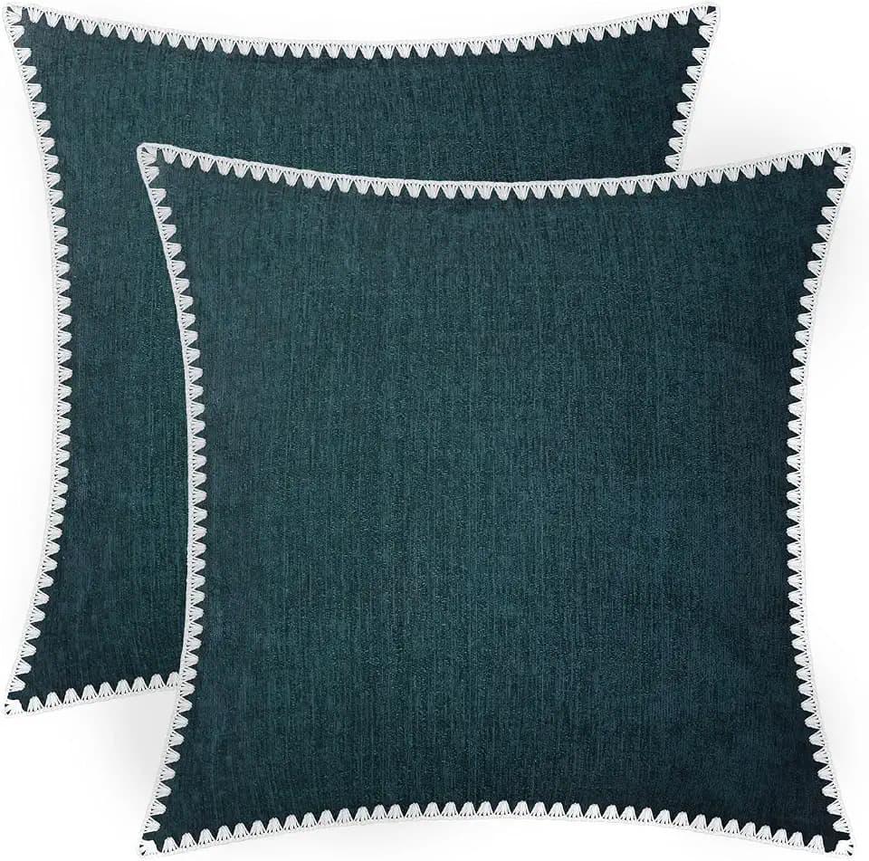 BRAWARM Chenille Throw Pillow Covers 20x20 Inches, Deep Lagoon, 2 Pack