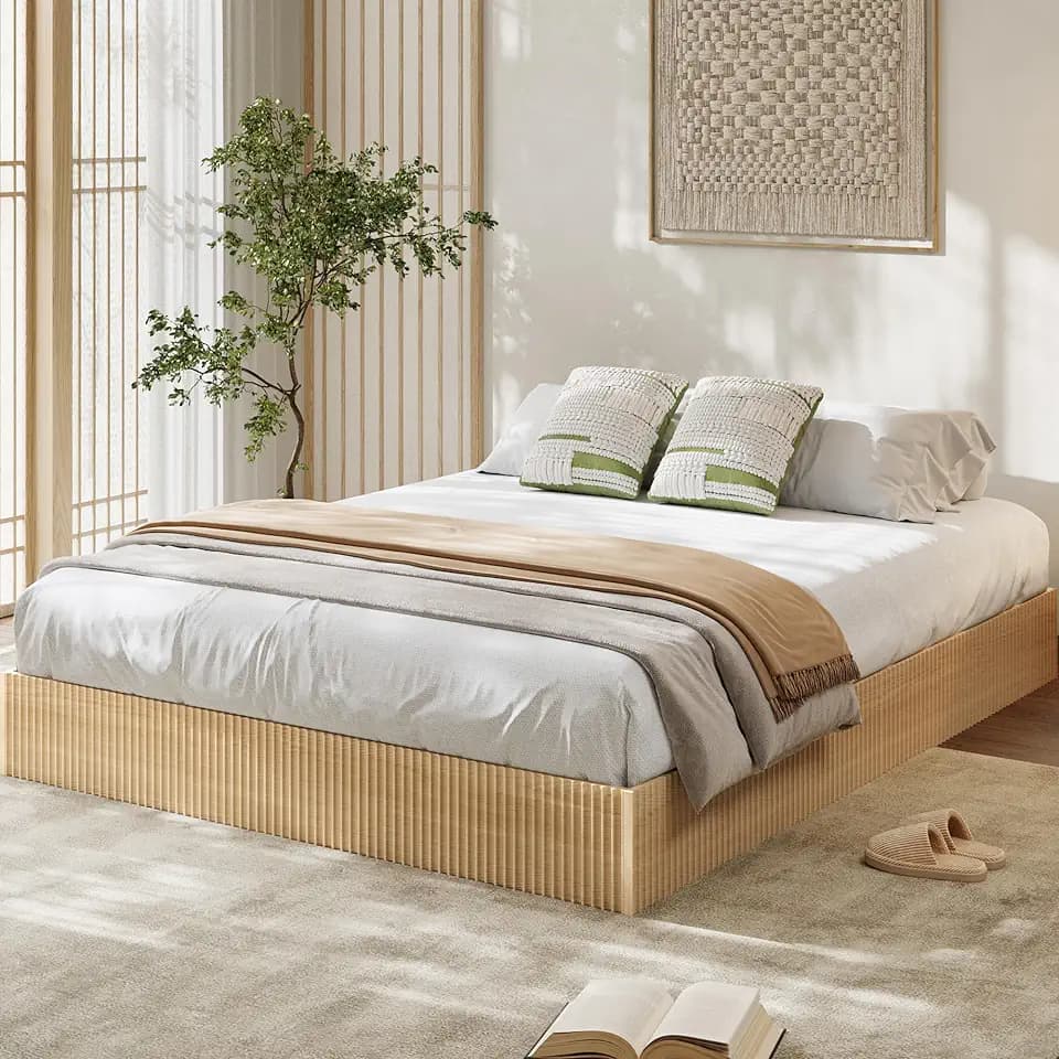 Garvee King Bed Frame, Wood Platform Bed with Fluted Design