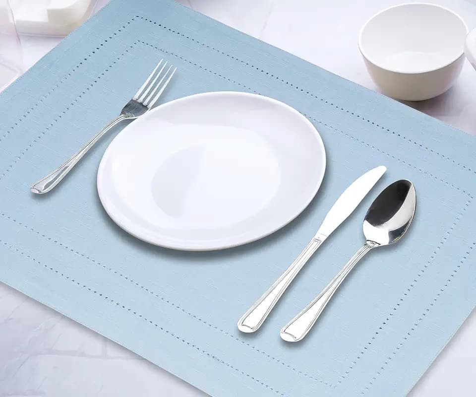 Blue Cloth Placemats Set of 6, 100% Cotton, Double Hemstitched, Light Blue Woven Placemat, Washable, Heat Resistant Placemats, Wrinkle Free Place Mats for Dining Table Mats for Kitchen,13x18