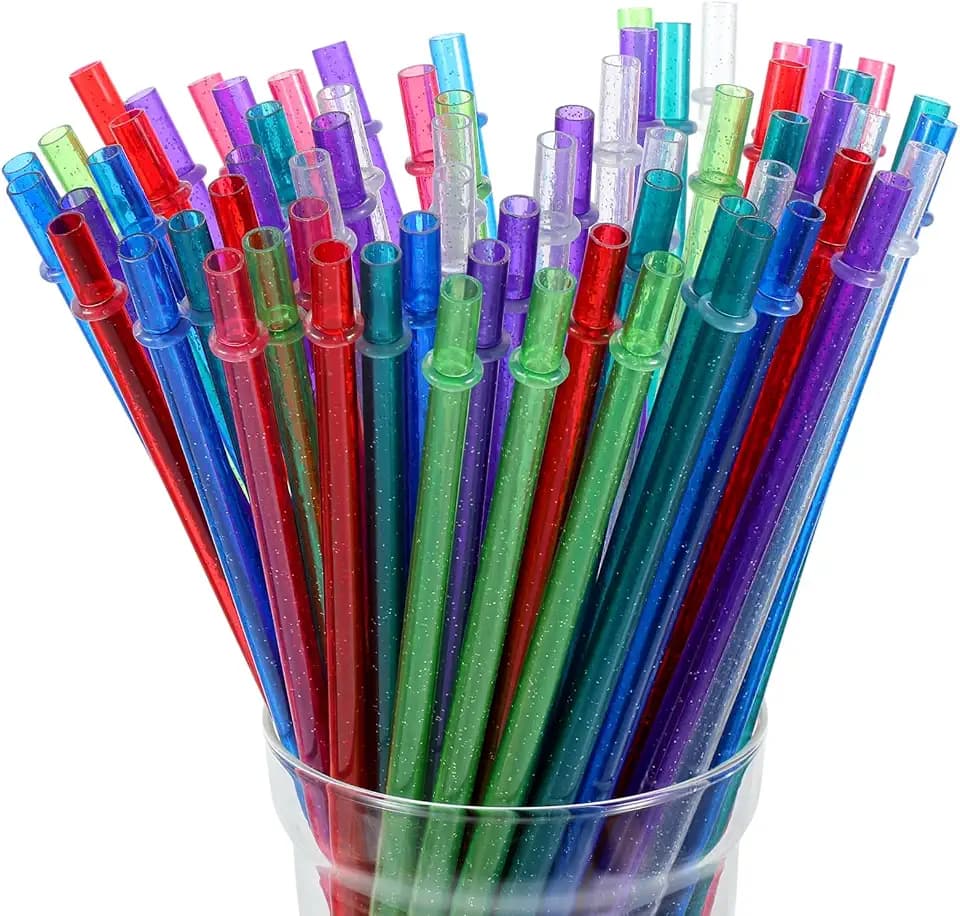 300PCS Glitter Reusable Straws Clear Drinking Straws 9 Inch Long Hard Plastic Straw