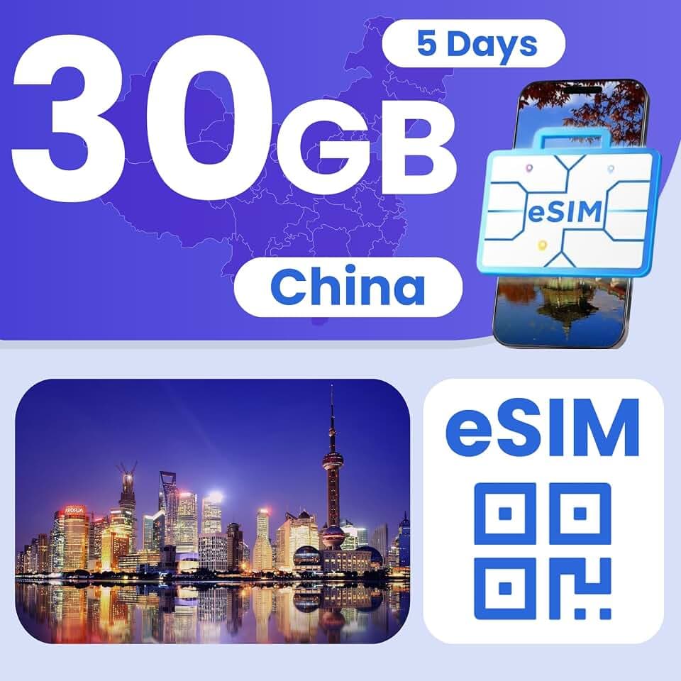 China eSIM 30GB 5-Day 5G LTE Hotspot No Physical SIM