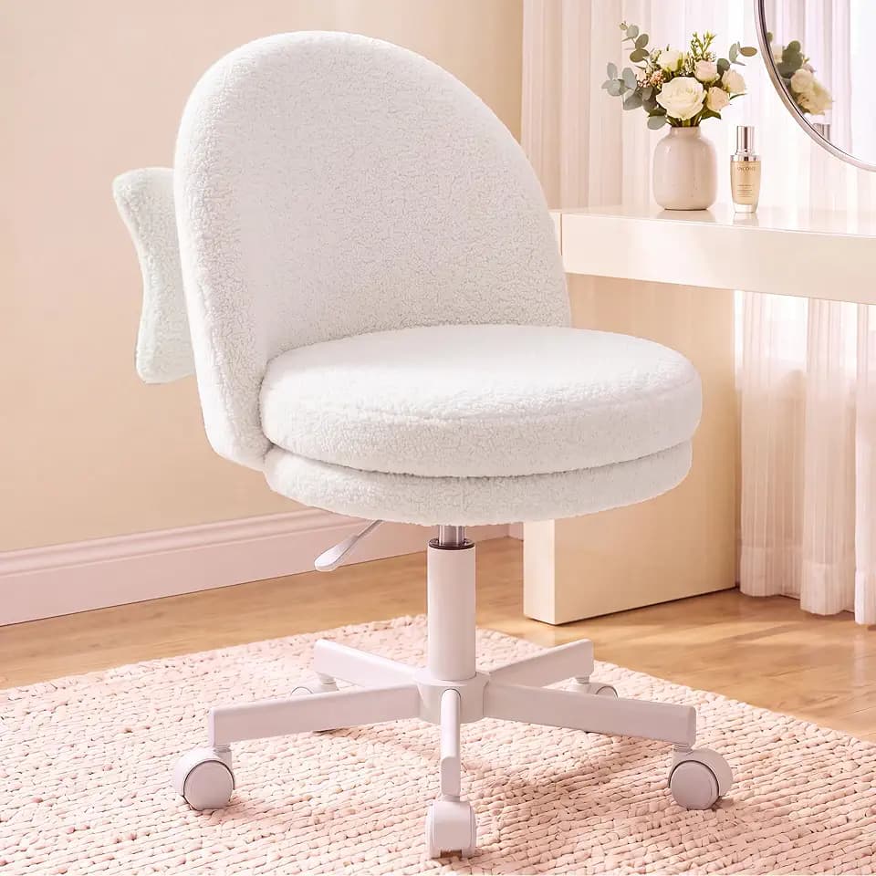GTPLAYER Velvet Tall Office Chair with Wheels Vanity Chairs with Back, Versatile Height Use: Office to Bar Stools Small Ergonomic Comfy Armlees Computer Desk Chair with Bow Lumbar Pillow for Gift