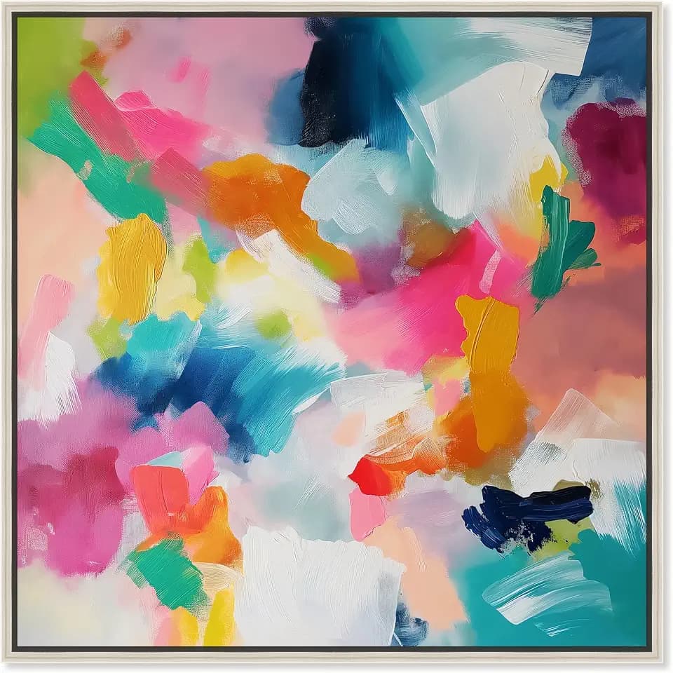Art Remedy Gossamer Colors Canvas Modern Colorful Print, Silver Frame, 20" x 20"