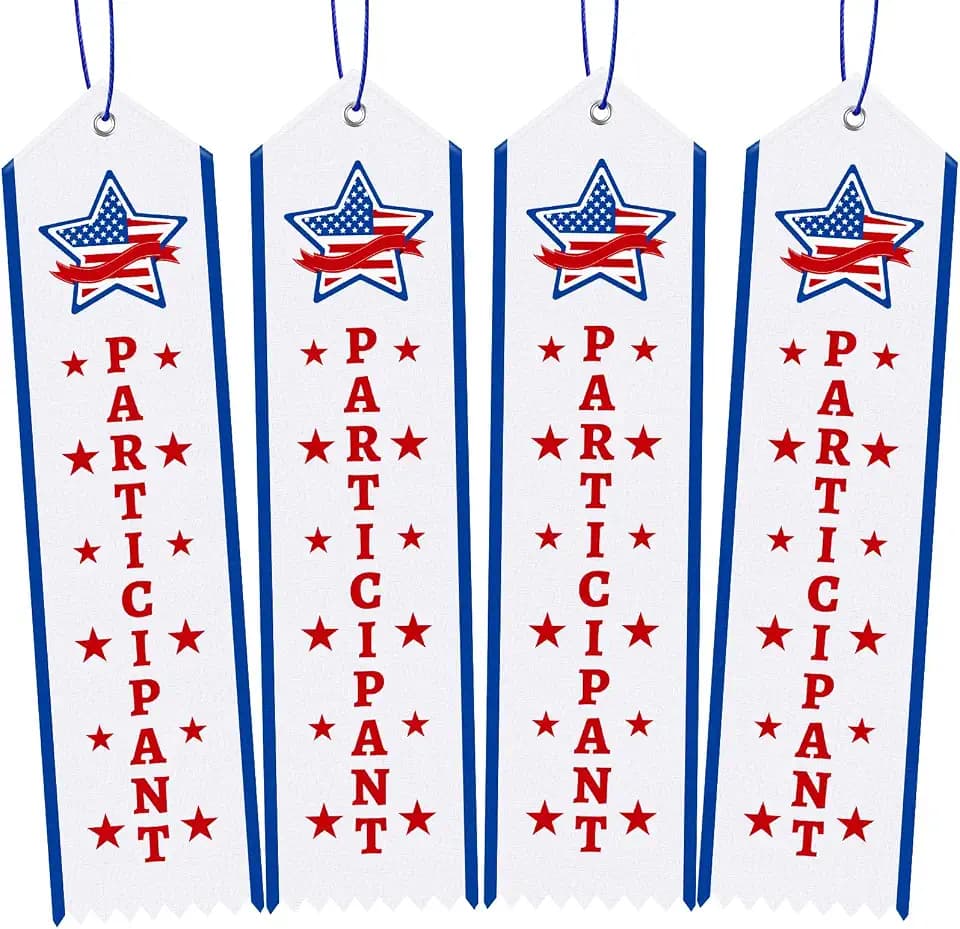 Crowye 50 Pcs Participant Award Ribbons with Card String Patriotic Red White and Blue Participation School Field Day Award Ribbons for Sports Team Competition Office Event 250th Commemorative Party