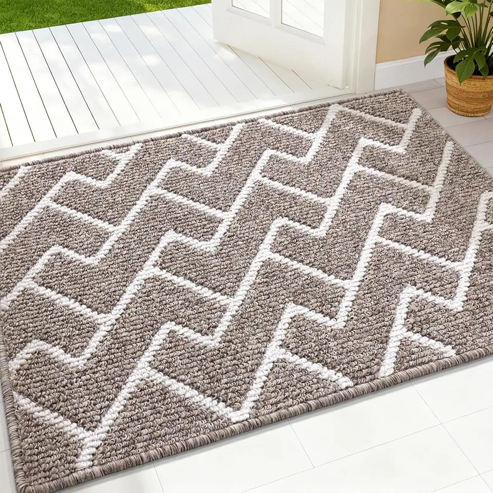 OLANLY Front Door Mat 36x24, Low-Profile Easy Clean Doormat, Khaki
