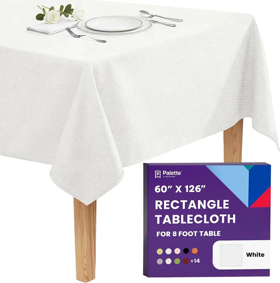 Gee Di Moda Rectangle Tablecloth - 60 x 126 Inch White Table Cloth for 8 Foot Rectangle Tables - Heavy Duty Washable Fabric - for Holiday Party, Dinner, Weddings, Baby Shower & Events
