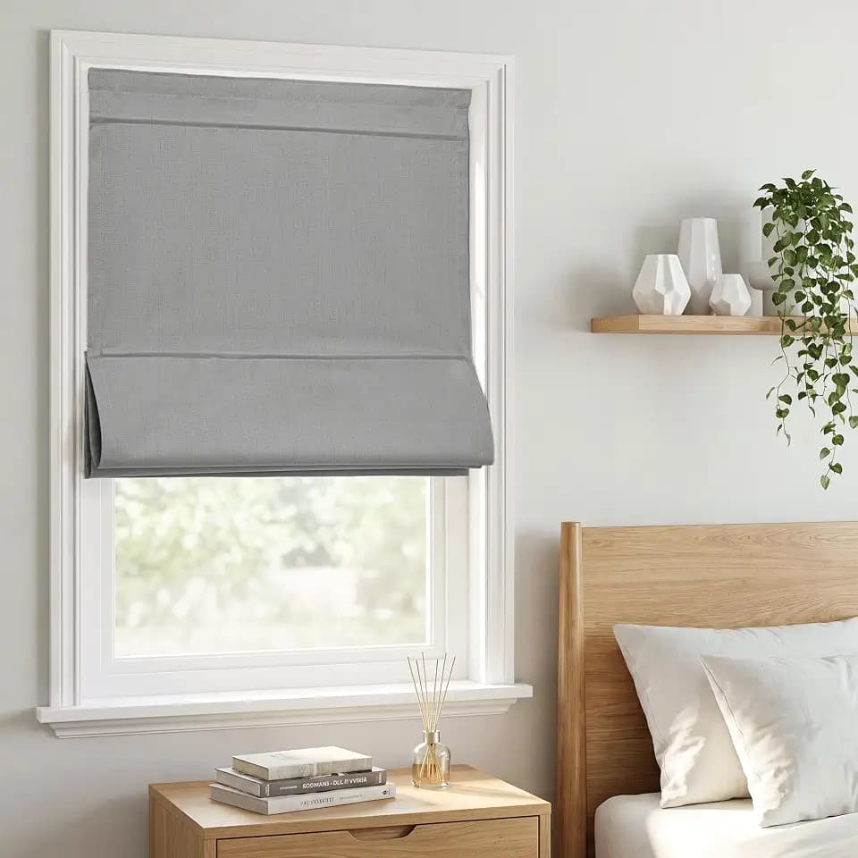 RYB HOME 100% Blackout Linen Fabric Roman Shades for Bedroom Window