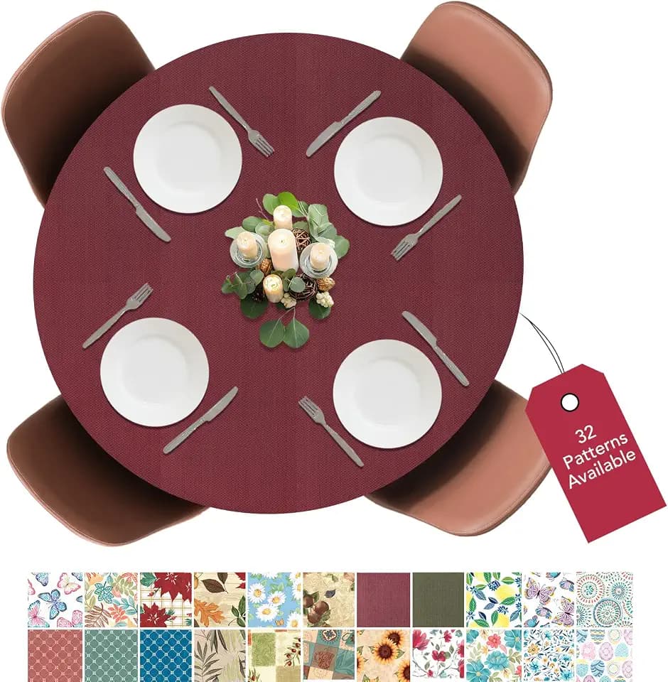 Covers For The Home Round Tablecloth, 65" Fitted Vinyl Red Basketweave