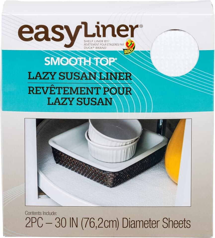 Smooth Top EasyLiner Lazy Susan Liner Kit – Easy-to-Install Circular Non-Slip Lazy Susan Shelf Liner, Kitchen Cupboards and Shelves, 30 in Diameter, White, 2-Pack