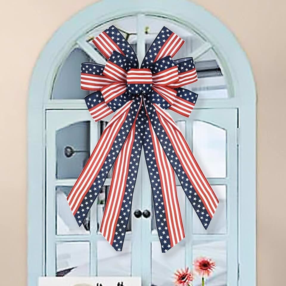 Large Patriotic Bow Wreath 4th of July Decor 1 Pack, 15.7x47''