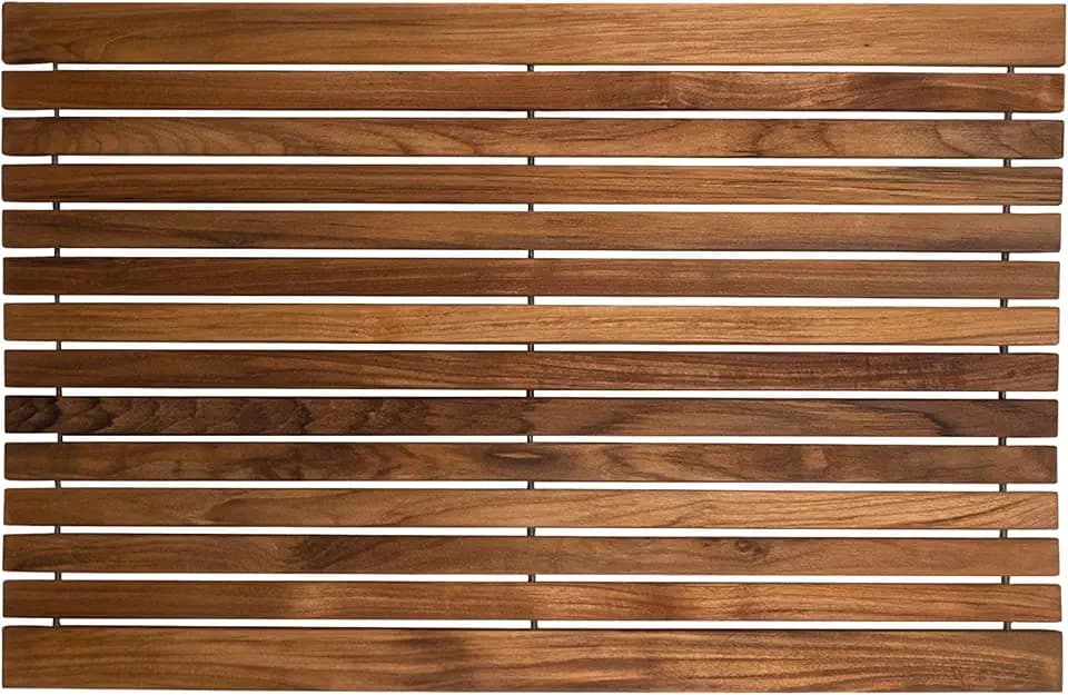 Nordic Teak 100% Solid Teak Wood String Mat - Indoor and Outdoor Use - Non-Slip Wooden Platform for Sauna, Pool, Hot Tub Flooring Decor and Protector (Oiled Finish, 31.4" x 19.6")