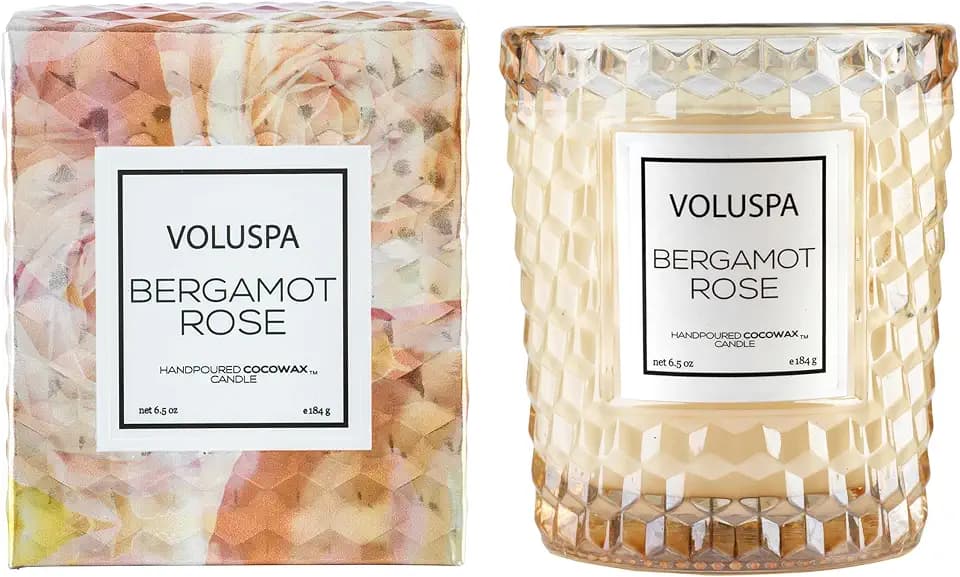 Voluspa Bergamot Rose, Classic Candle Jar, 6.5 oz, 40 Hour Burn Time, Coconut Wax for Clean Burning, Handcrafted in the USA