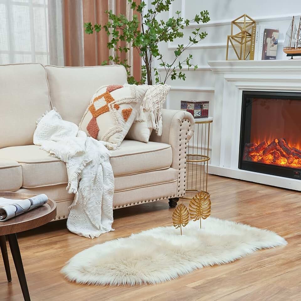 EasyJoy Ultra Soft Fluffy Shaggy Area Rug Faux Fur Rug Chair Cover Seat Pad Fuzzy Area Rug for Bedroom Floor Sofa Living Room (2 x 4 ft Sheepskin, Beige)