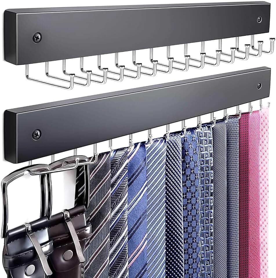 2-Pack Tie Rack Wall Mounted, Belt Hanger, Tie Organizer for Closet