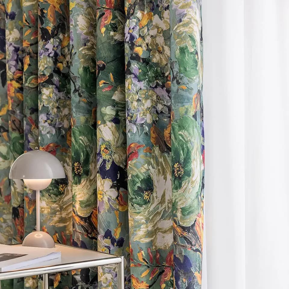 SUOUO Vintage Dark Green Floral Blackout Curtains 96 Inches 2 Panels