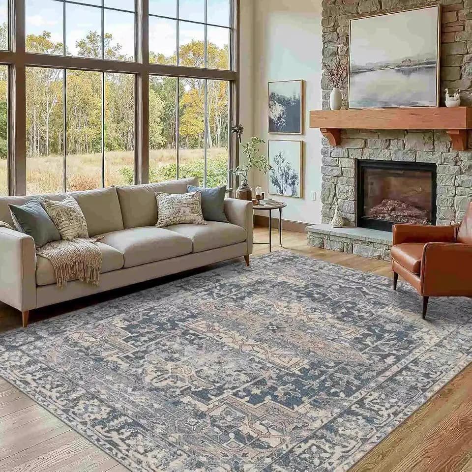 Rugxara Blue Area Rugs 5x7 Washable Rug for Living Room Bedroom