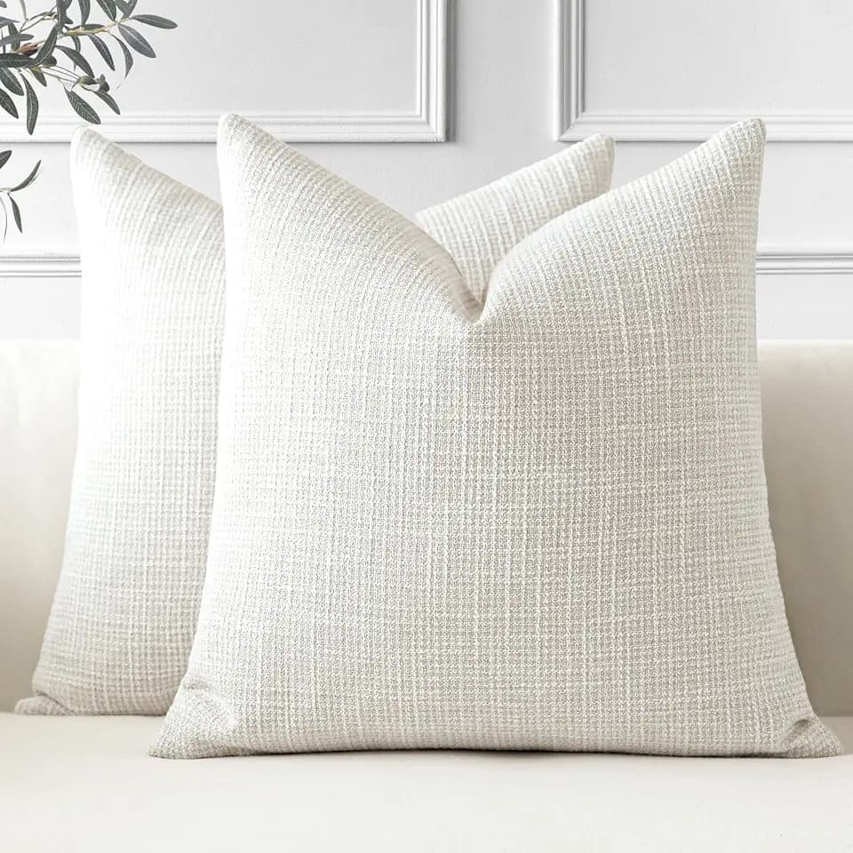 OTOSTAR Pack of 2 Throw Pillow Covers 18x18 Inch Linen Beige Pillowcases Farmhouse Decorative Solid Pillow Covers 45x45 cm Square Cushion Case for Home Decor Sofa Couch Bed (Beige)