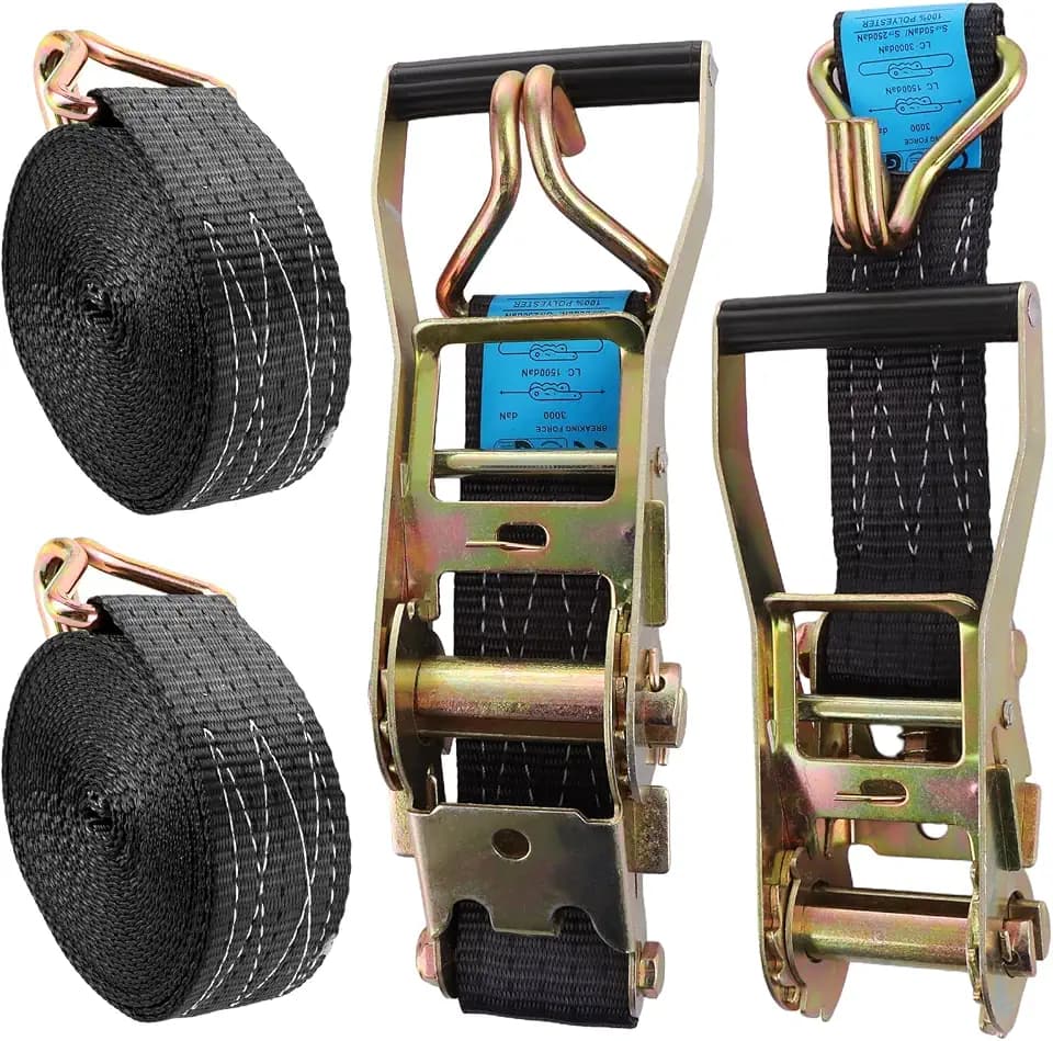 ASelected 2 Sätze 6M×50MM Spanngurte mit Ratsche und Haken, Schwarz, für Anhänger, Motorrad, Auto