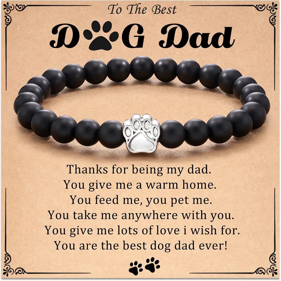 Dog Dad Gifts for Men, Dog Charm Bracelets for Dad with Gift Message Card