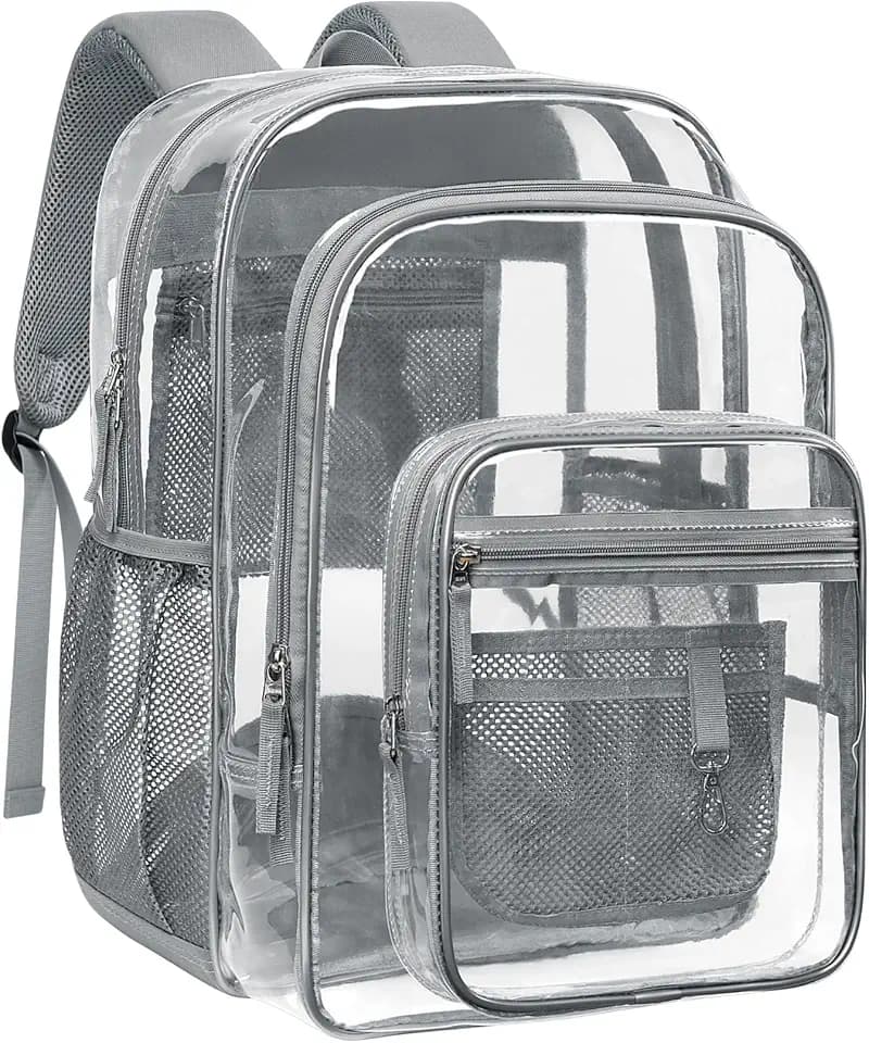 PACKISM Clear Backpack for School - 18 Inch Extra Large Clear Bookbag, Gray