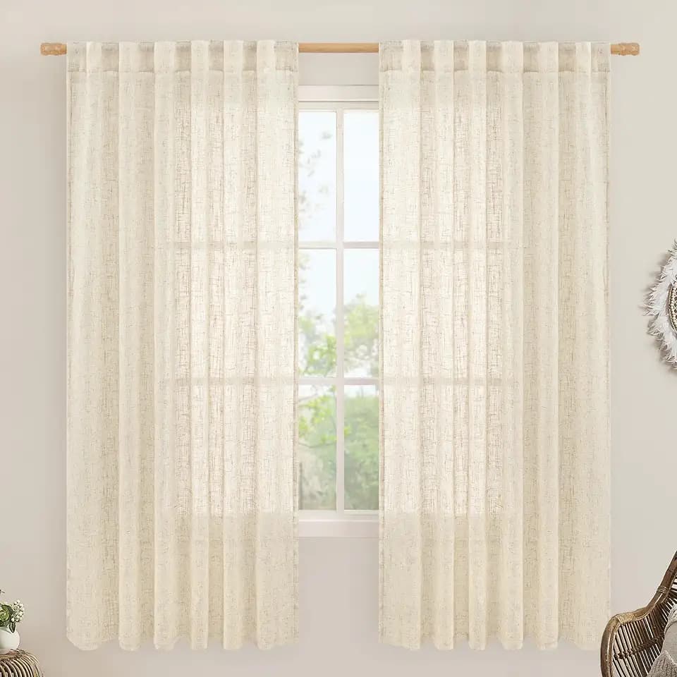 LAMIT Beige Linen Curtains 72 Inches Long 2 Panels for Living Room
