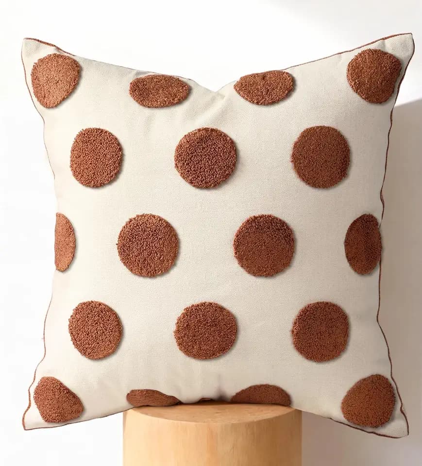 Fall Embroidered Throw Pillow Cover 18x18 Inch, Brown Polka Dot