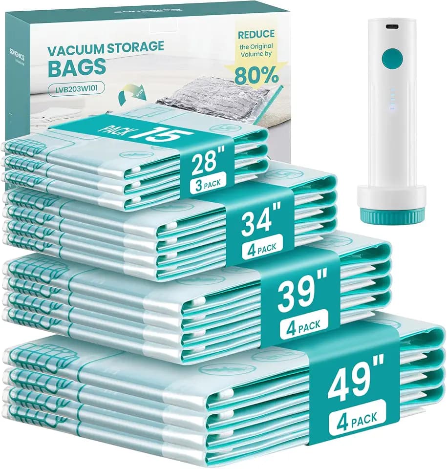 SONGMICS Vacuum Storage Bags, Rechargeable Portable Electric Pump, 15 Pack