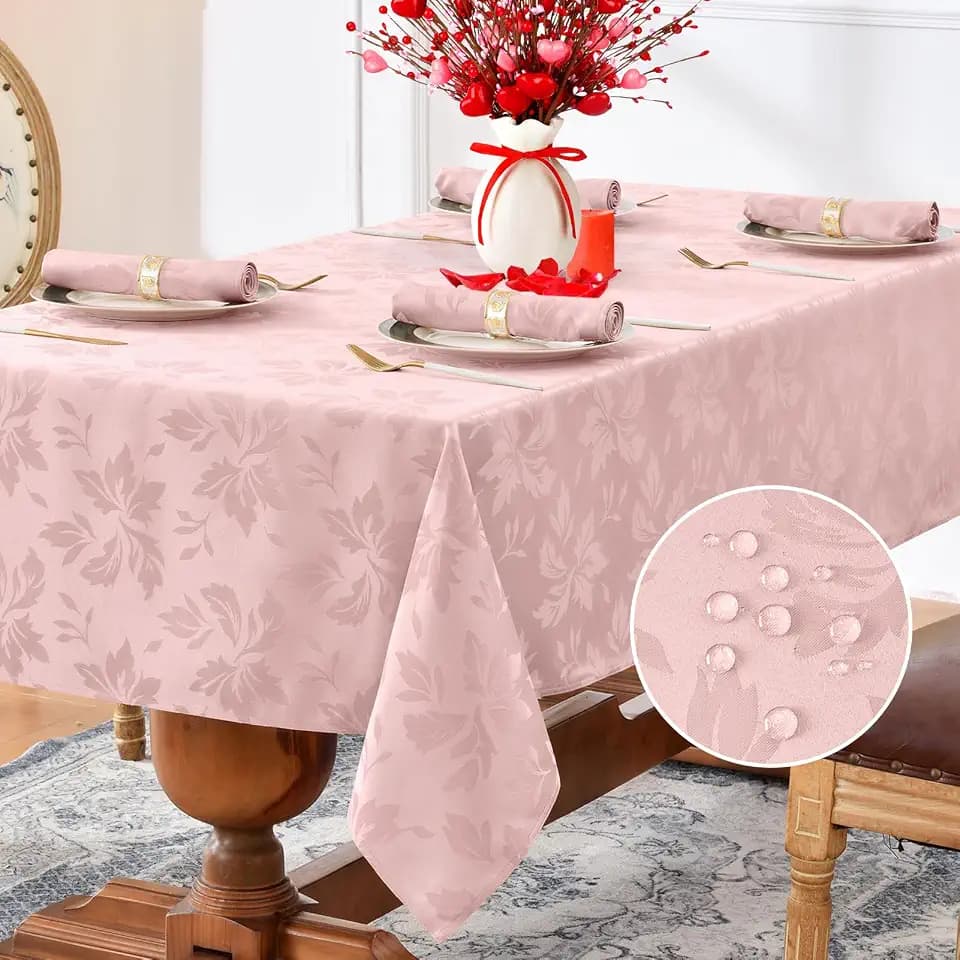 Romanstile Jacquard Rectangle Tablecloth 60 x 84 Inch, Pink