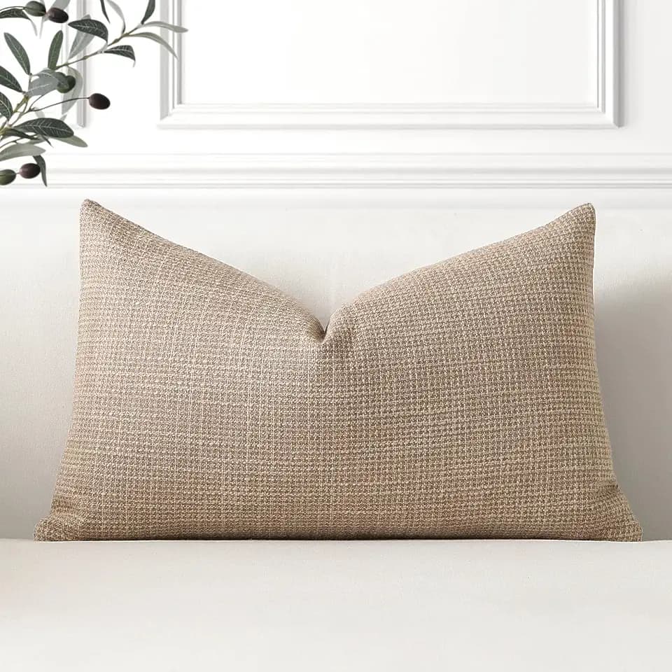 OTOSTAR Linen Throw Pillow Cover Set of 1 Decorative Lumbar Pillowcases Cushion Covers 16x24 Inch for Home Decor Sofa Bedroom Car 40 x 60CM Light Coffee