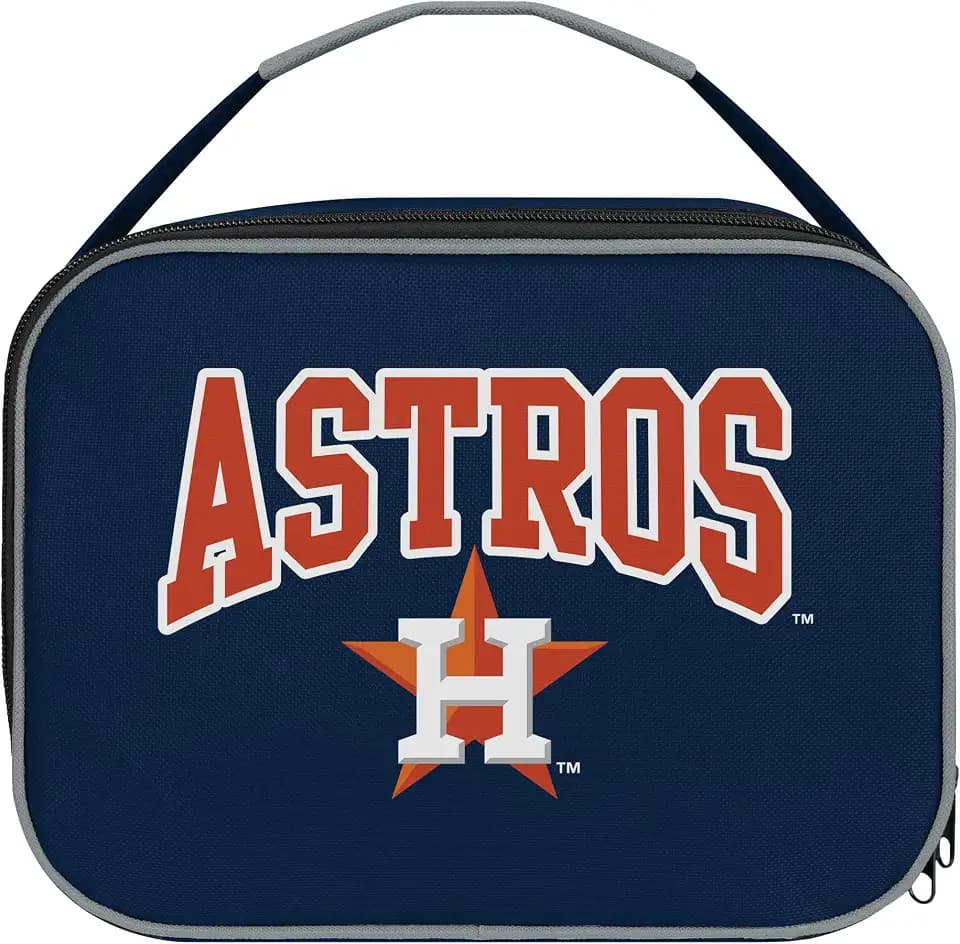 FOCO MLB Unisex-Adult Officially Licensed Wordmark Team Color Big Logo Baseball Zip Closure 7L Lunch Bag - Houston Astros