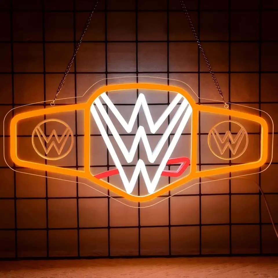 Wrestling Neon Sign for Wall Decor, Dimmable LED Boxing Belt Neon Signs Light for Bedroom Dormitory Gym Decor and Man Cave Beer Bar Boxing Club Gym Game Room, Gifts for Boys-16.5" x 8.3"-Gold