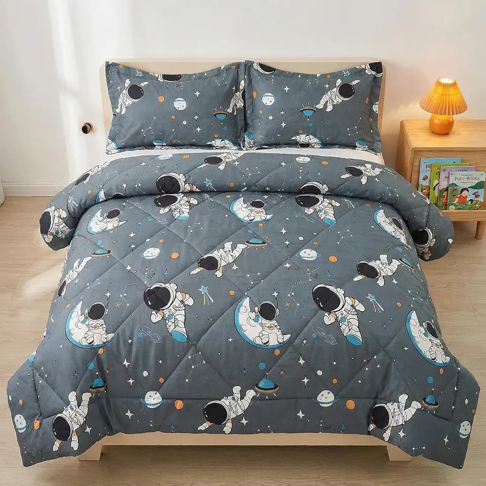 JSD Grey Astronaut Space Theme Kids Comforter Set Twin Size