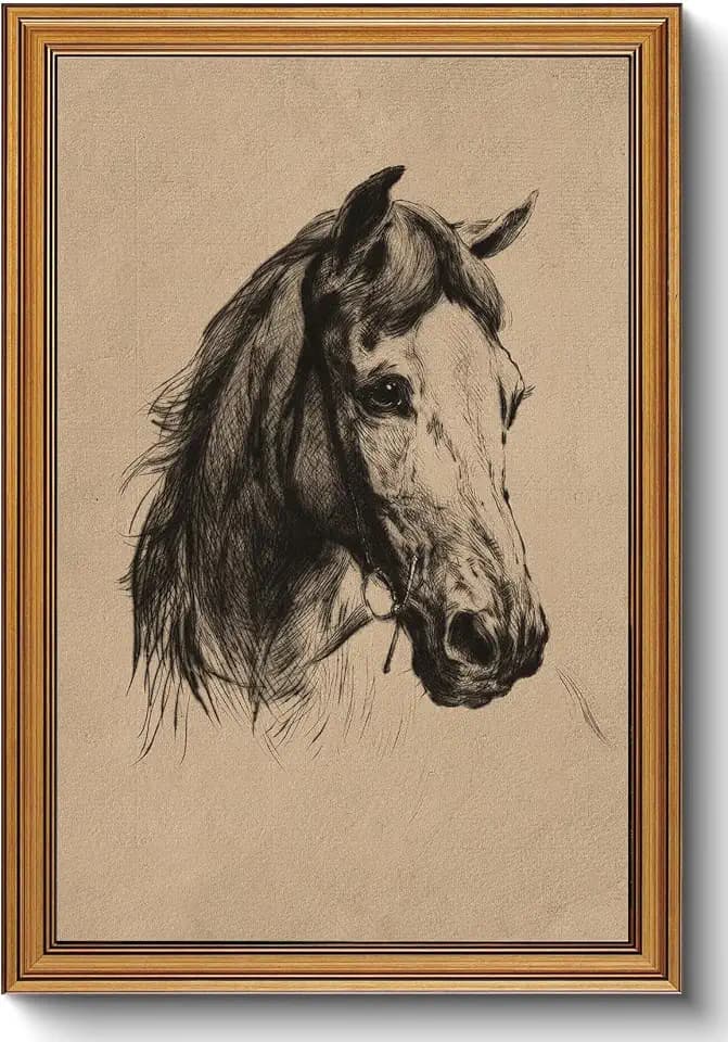 Vintage Gold Framed Wall Art Horse Portrait Canvas Prints Decor 16x24in