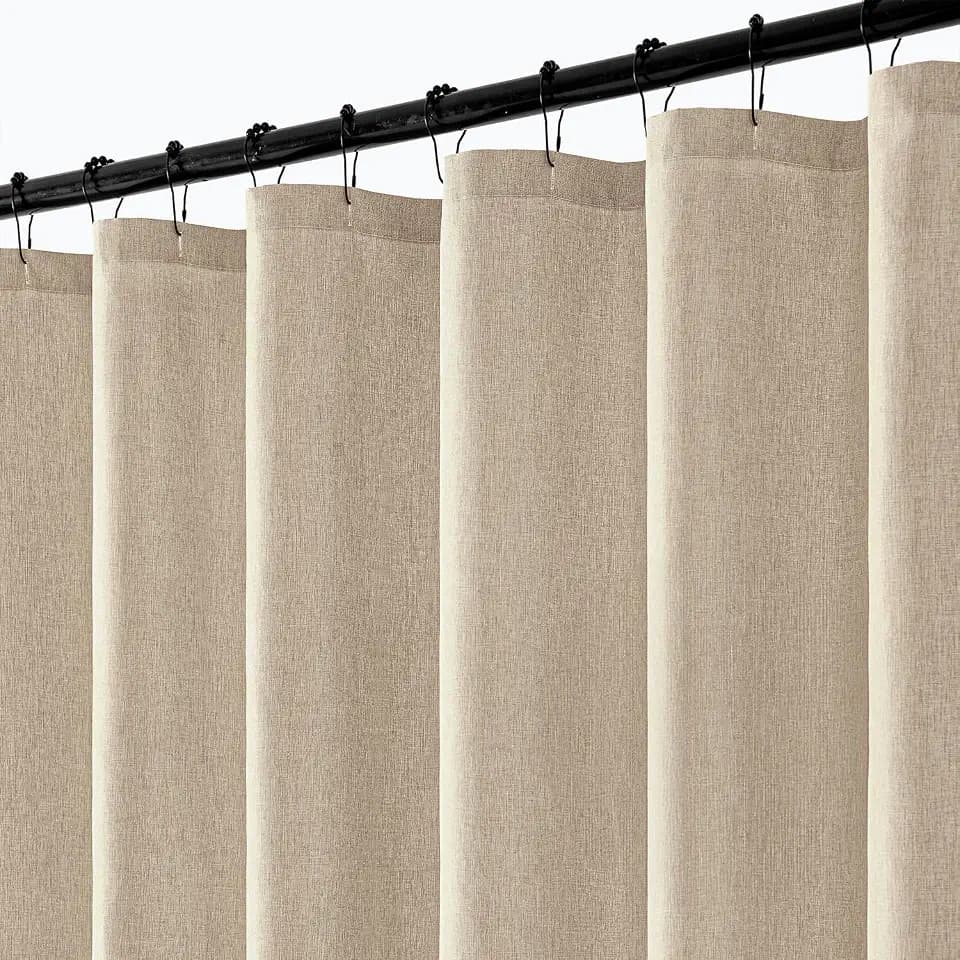 ANRODUO Copper Brown Linen Textured Fabric Shower Curtain Set - W72xL72