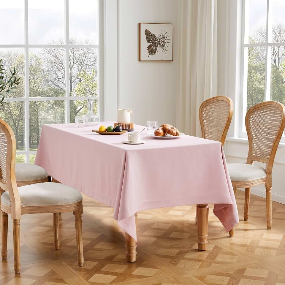 ZeeMart Linen Textured Rectangle Table Cloth, 60x104 Inch Pink