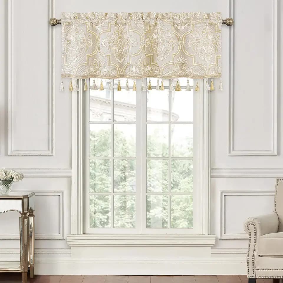 Loom and Mill Luxury Damask Floral Valances for Windows, Beige Gold,54"x18"