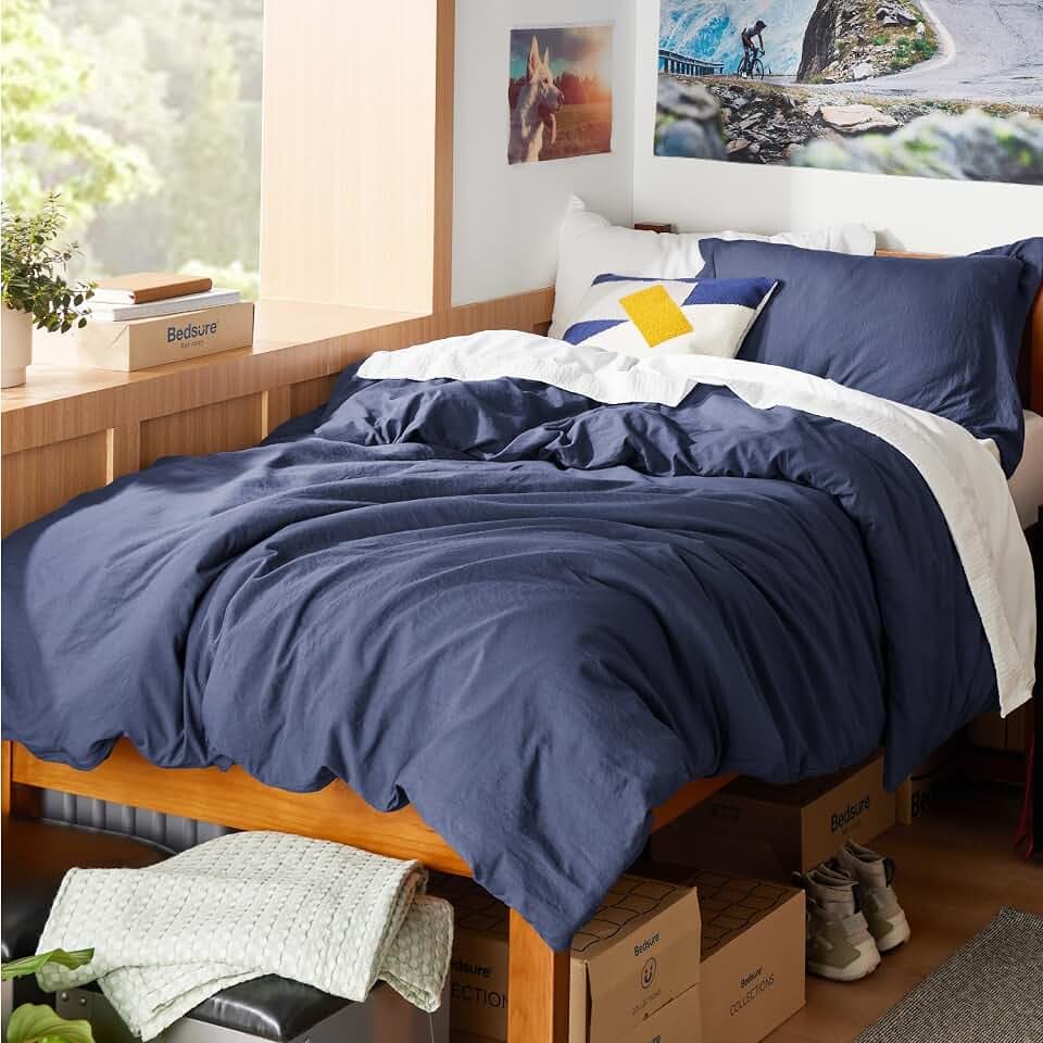 Bedsure Prewashed Twin/Twin XL Duvet Cover, Cotton-Like Bedding Set, Navy