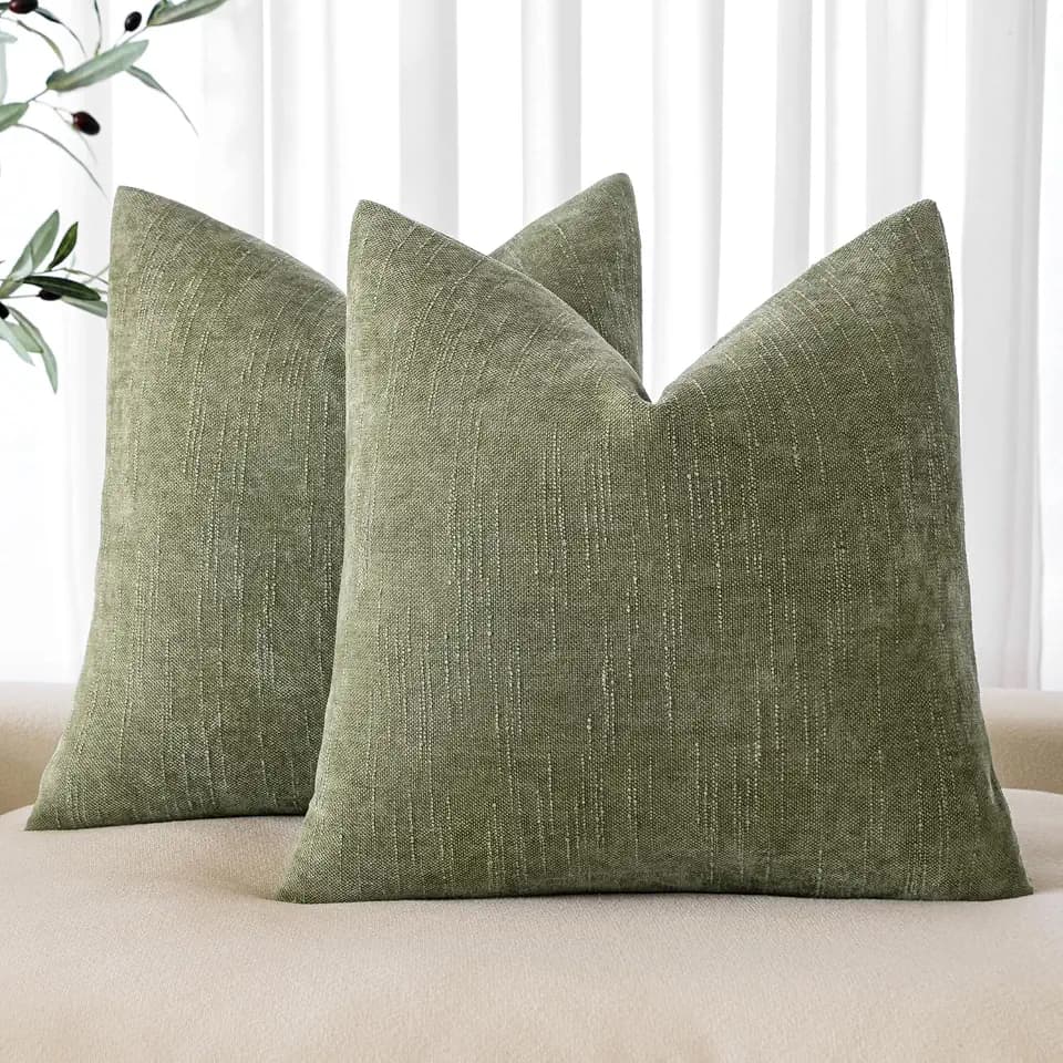 MIULEE Textured Chenille Throw Pillow Covers 20x20 Inch Sage Geen