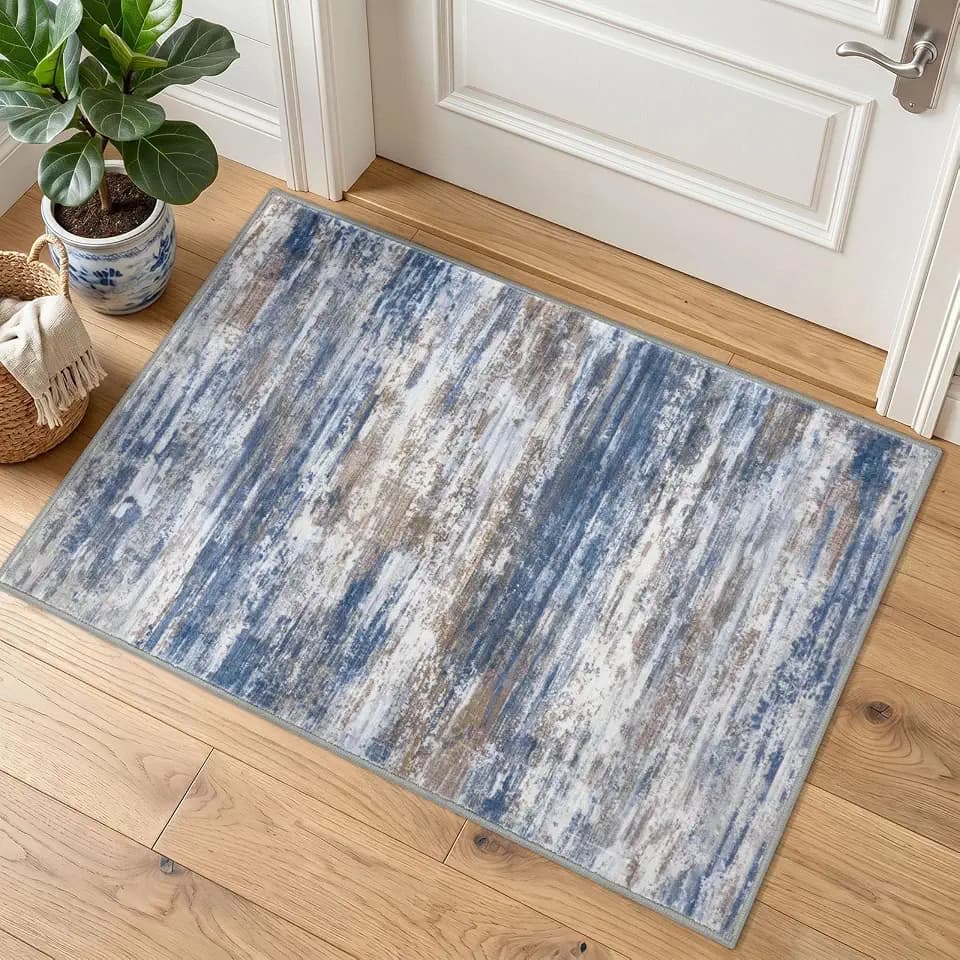 KOZYFLY Abstract Small Area Rug 2x3 Entryway Rugs Indoor Washable Blue Rust