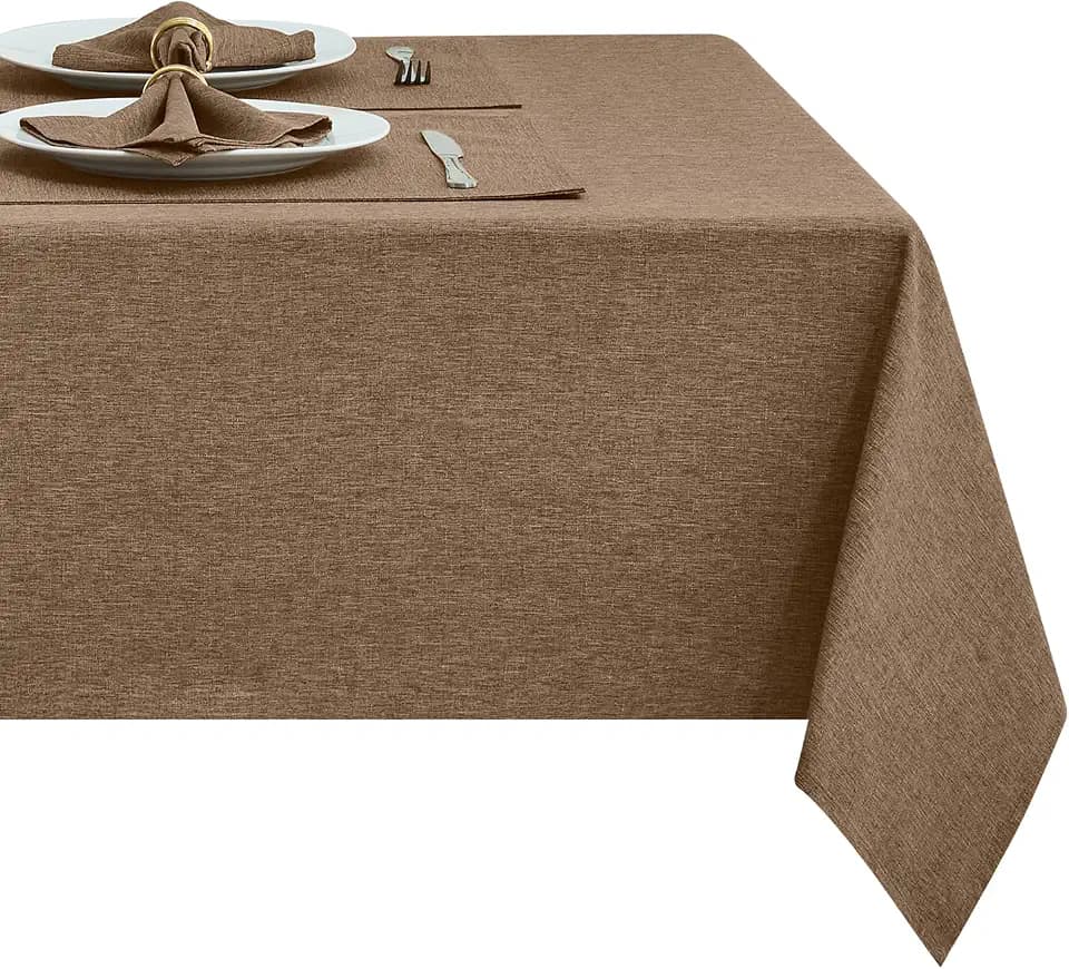 Mocha 60x104 Rectangle Polyester Linen Farmhouse Tablecloth