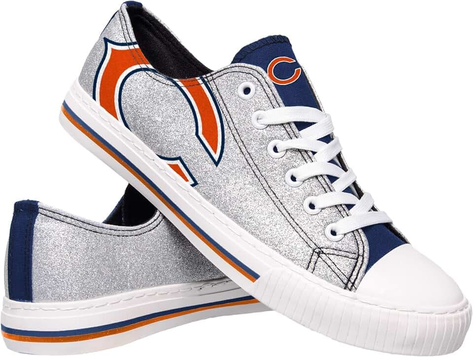 FOCO Womens NFL Team Logo Ladies Fashion Glitter Low Top Canvas Sneakers Shoes