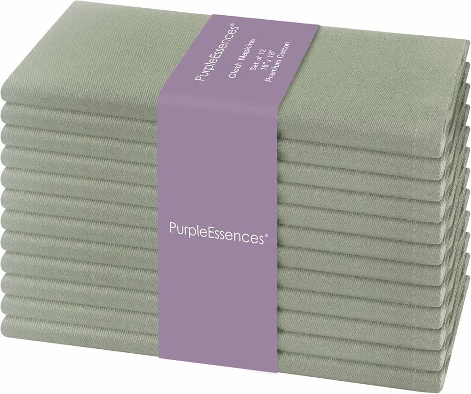PurpleEssences Cloth Dinner Napkins 18x18 in Set of 12 - Sage Green